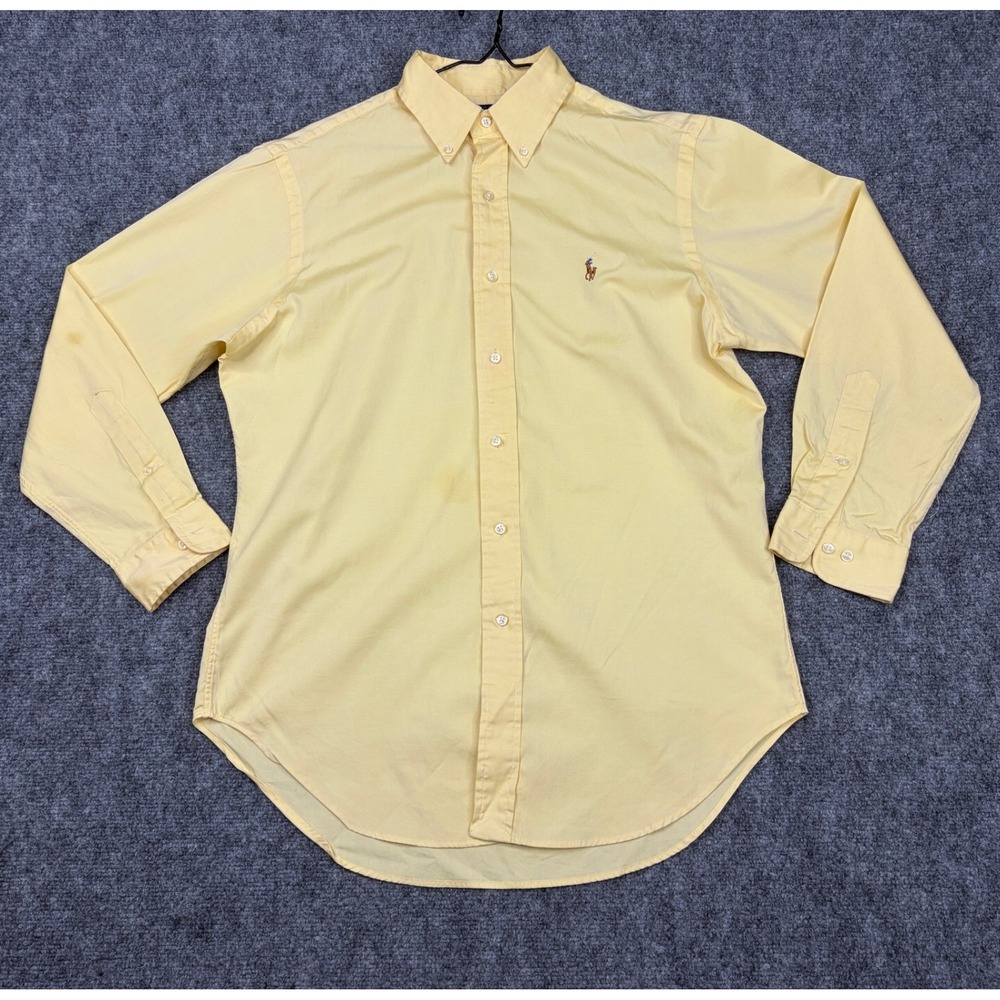 Ralph Lauren Mens 15.5 32/33 Ylw Oxford Button Down Shirt Classic Fit Pony-flaws